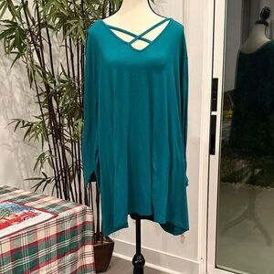 Catherines Teal Crisscross V-Neck Tunic